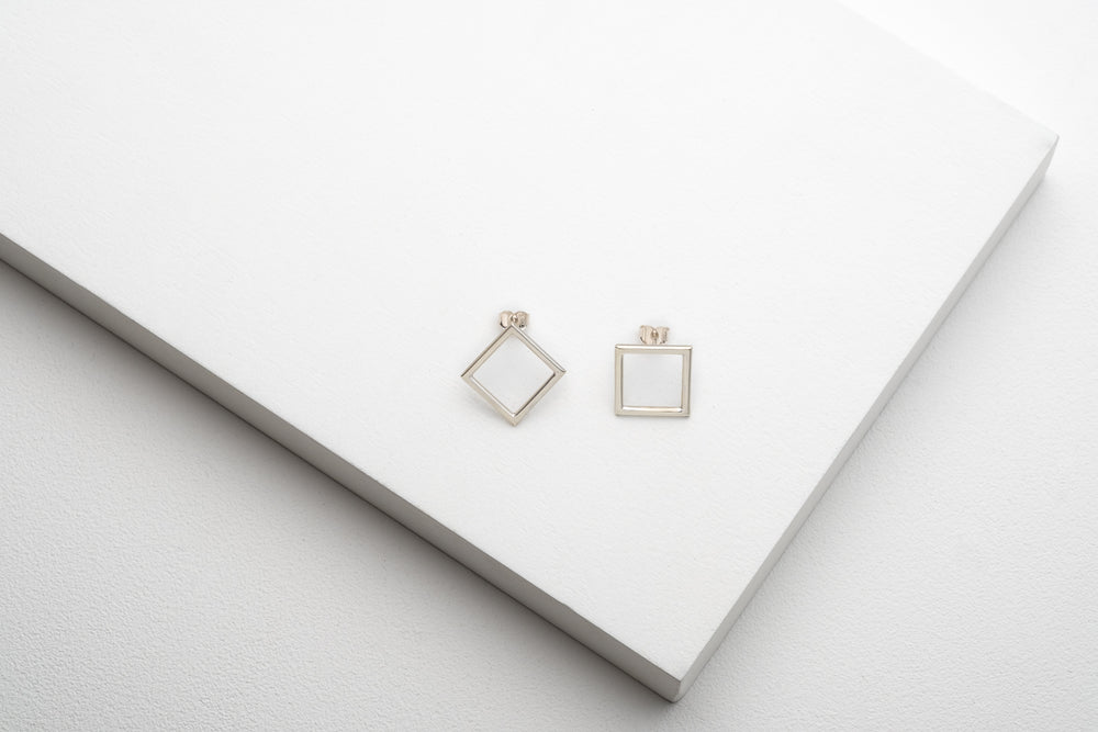 Silver Simple Squares Studs