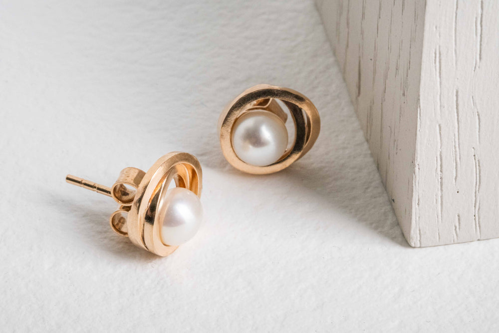 Rose Gold Continuum Pearl Stud Earrings