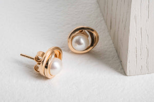 Rose Gold Continuum Pearl Stud Earrings