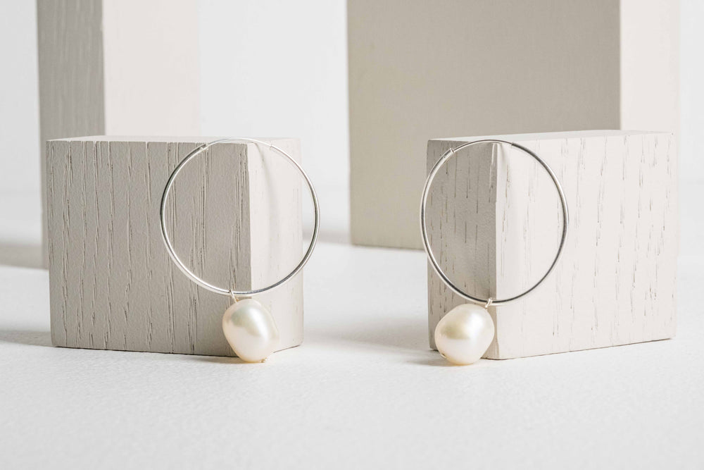 Sterling Silver Hoops with Pearls